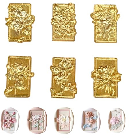 6pcs Floral Wax Seal Stamp Head for Personalised Sealing – Beautiful Flower Design Wax Stamp for Wedding Invitations, Craft Projects & Letter Seals