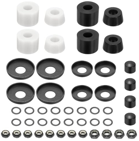 YELARXI Skateboard Bushings, Skateboard Truck Rebuild Long-Board Kit Bushings Washers Pivot Cups-Fitting for (Outdoor Skateboard Parts) 92A & 2 Pack & PU & Black/White