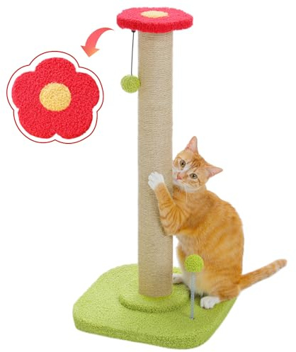 PAWZ Road Flower Cat Scratching Post for Indoor Cats, 72cm Tall Cat Scratch Post with 100% Natural Sisal Scratching Post and Dangling Ball, Cute Cat Scratcher for Kittens
