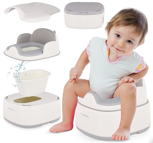 sun baby Potta för barn 1-6 år – toalettstol, fotstöd – halksäker bas, mjuk sits, hög ryggstöd, hygienisk lock – Vit