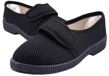 JOMIX Klettslipper Herren Hausschuhe Klettverschluss Pantoffeln Diabetiker Atmungsaktiv Mesh Bequem Leicht Extra Weit öffnend Rutschfeste Geeignet für Empfindliche Senioren Füße AITU2617 Schwarz 41