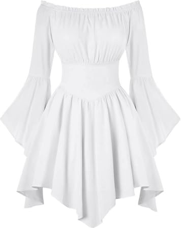 Generico Costume Pirata Donna Vestito Pirata Donna Senza Spalline Mini Abito con Pantaloncini Integrati a Maniche Lunghe Bianco Senza Spalline Abito Corto Estivo Boho con Volant Linea A 2 in 1 Corto