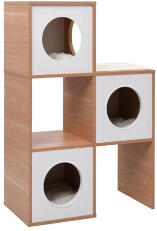 Tonneau à Chat en Bois, Tonneau à Griffer Arbre Tour à Chat avec Tapis à gratter en sisal 100 cm