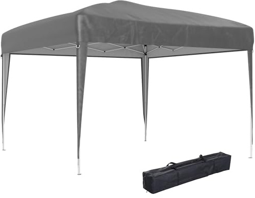 Outsunny Tenda Pieghevole 3x3m, Pop-up, Gazebo Padiglione Giardino, Altezza Regolabile con Borsa di Trasporto, 210D Anti-UV Tessuto Oxford, Impermeabile, Gazebo per Campeggio, Festa, Outdoor, Grigio