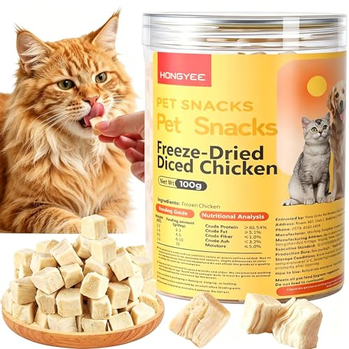 Freeze Dried Chicken Cat & Dog Treat, High Protein & Low Fat, Single Ingredient Natural Dehydrated Chicken Cube, Weight Control &Training Treats, Nutritional Food Topper for Pets
