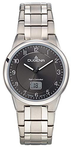 DUGENA Herren-Armbanduhr 4460835 Gent, Funk, Quarz, schwarzes Zifferblatt, Titangehäuse, Saphirglas, Titanarmband, Drückerfaltschließe, 5 bar
