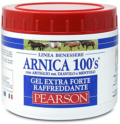 ARNICA 100'S - Arnica per Cavalli, Gel Extraforte Raffreddante Pearson. Crema Arnica Gel Forte con Artiglio del Diavolo e Mentolo. Pomata Defaticante e Rilassante (500 ml)