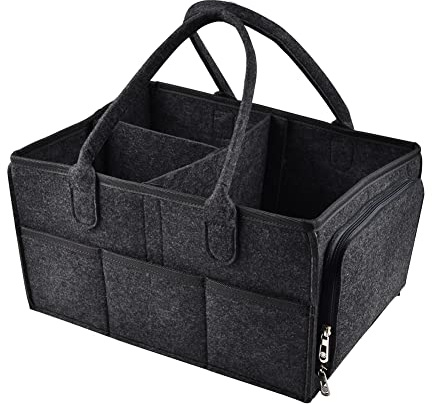 MCUILEE Nappy Caddy Organiser Baby Box Storage Portable Car Organizer,Nursery Storage Bin with Changeable Compartments for Diapers, Newborn Essentials Baby Shower Gifts (Dark Grey)