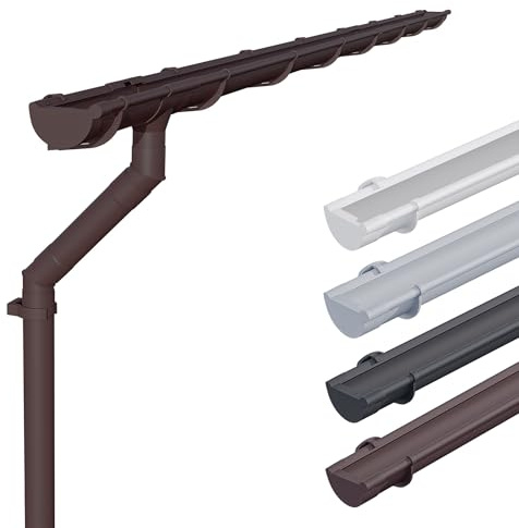 INEFA Dachrinnen Set NW100 / 100mm Kunststoff halbrund – Dachrinne 6m Länge Dunkelbraun 1 Dachseite – Regenrinne PVC für Gartenhaus Carport