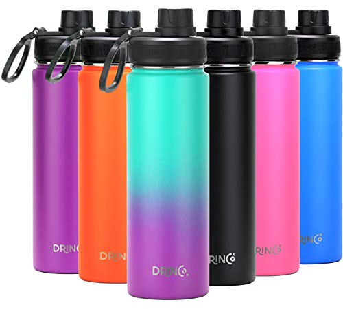 DRINCO Stainless Steel Water Bottle Spout Lid Vacuum Insulated Double Wall Water Bottle Wide Mouth (40oz 32oz 22oz 18oz 14oz) Leak Proof Keeps Cold or Hot (22 oz, 22oz Ombre Fuschia Teal)