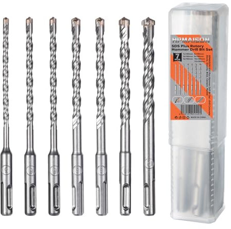 HPMAISON Juego de brocas SDS Plus para hormigón, 7 piezas, para hormigón con 4 cuchillas en los tamaños 5, 6, 6, 8, 8, 10, 12 x 160 mm, con caja giratoria de almacenamiento