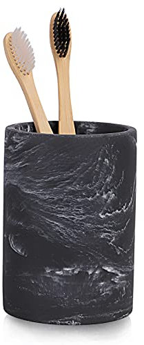 ZCCZ Badezimmer Accessoire – Zahnbürstenhalter in Marmor-Optik, runde Zahnputzbecher für elektrische Zahnbürste, Kosmetik, Pinsel, Rasierer – Becher in Schwarz – Edle Badezimmer Deko