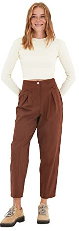 TRENDYOL Damen Braune Gestreifte Hose Pants, Braun, 38 EU