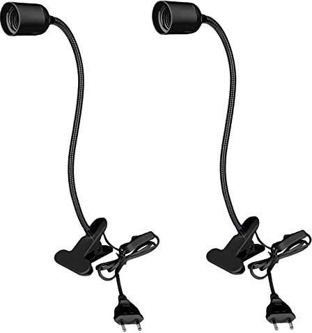 Nizirioo E27 Lampenfassung mit Clip: 2 Stück E27 Klemmleuchte 360° Verstellbarer Schwanenhals, E27 klemmleuchte Langes Kabel mit Schalter und Stecker, Schwarz (Ohne Glühbirne)