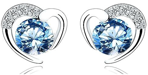 Ohrstecker Silber 925 Klein Ohrringe für Damen | Sterling Silber Herz Ohrstecker Set mit Zirkonia für Mädchen Geschenke