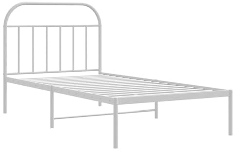 vidaXL Sängram med huvudgavel metall vit 100x200 cm, säng, metallsäng, metall sängram, sängar, metallsängar, metall sängramar, gästsäng, gästsängar