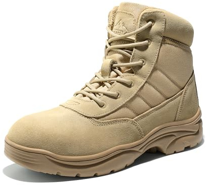 NORTIV 8 Botas de Trabajo Tácticas Militares Impermeable para Hombre Botas de Combate de Motocicleta Policiales con Plantilla Acolchada,Size 44.5,Arena