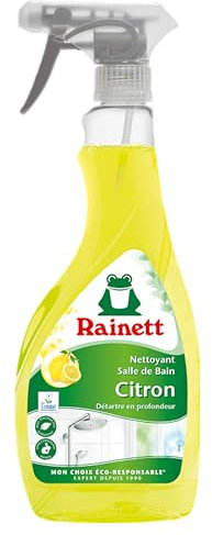 RAINETT - Spray Nettoyant Spécial Salle de Bain - Élimine Les Traces - Haute Efficacité Anti-Calcaire - Spray Eco-Conçu - Flacon 100% Recyclé & Recyclable - Ecolabel - Citron - 500 ml
