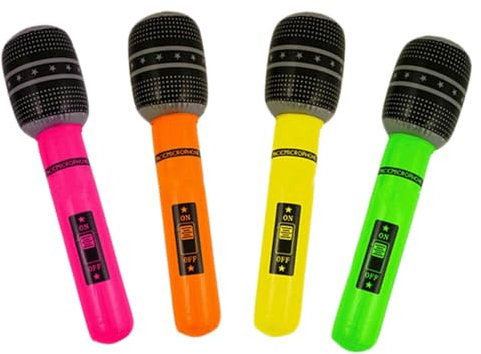 Lot de 4 microphones gonflables pour enfants, 25 cm, accessoires de fête pour Noël, anniversaire, performance sur scène (couleur aléatoire)