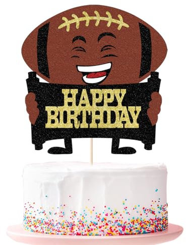 rugby Cake Topper - Happy Birthday Cake Topper for Football/Sport theme Birthday Party decoration Dark brown Glitter (Rugby)