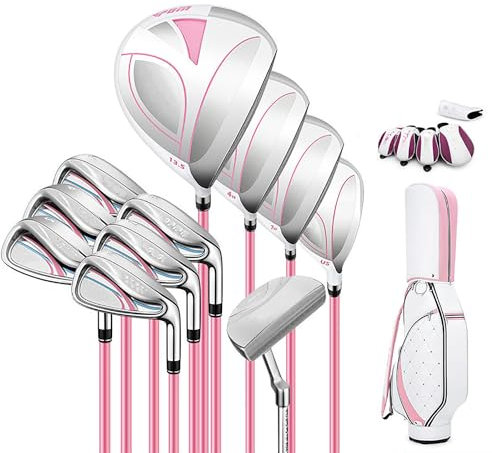 Juego de Palos de Golf para Mano Derecha, Palo de Golf Completo para Damas de 11 Piezas, Conductor (aleación de Titanio)+4,7 Madera (Acero Inoxidable)+U5+6,7,8,9, P,S Hierro +Putter+Bolsa de Bolas