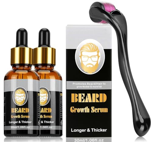 Endim Bartwachstum Bartpflege kit, mit Bartroller 0.5mm/2 Pack Bartwuchs Bartöl,Bartwuchs Derma Roller,Beard Microneedle, Bartpflege-Set Geschenk für Männer/Vater