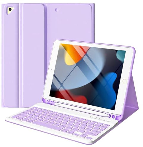 CC Store Tastatur-Hülle für iPad 9/8/7 Generation, Bluetooth Tastaturs für iPad 10,2 Zoll mit kabelloser, magnetisch Abnehmbarer im QWERTZ-Layout, Stift-Schlitz unterstützt​, Violett