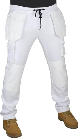 HASHOOB TRADING FZE Mens Fleece Painter White Work Trousers with Holster Pockets Decorators Cargo Safety Combat Pants (1WFS-WHITE2, XXL)
