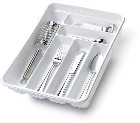 Acan Range-couverts en plastique Blanc moderne Rectangulaire Résistant à l'humidité 7 x 30 x 40 cm Blanc