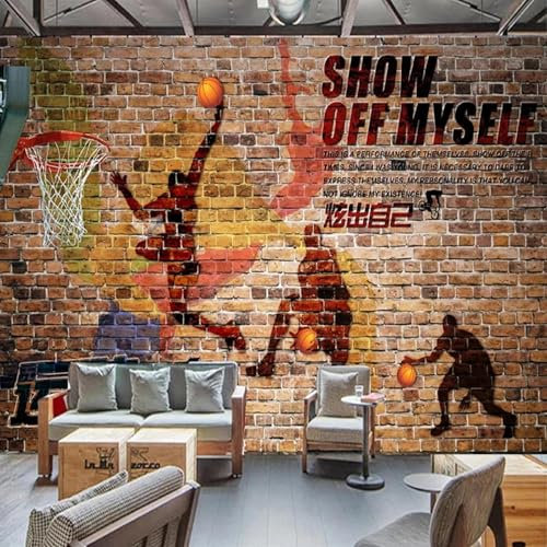 MIXUEXUNLU 3D Wallpaper Retro Nostalgia Brick Wall Basketball Photo Mural Restaurant bar Background Wall Decoration Mural