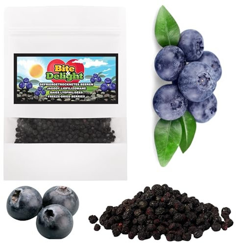 Bite & Delight 500g Mirtilli Liofilizzati – Croccanti, Dolci e Salutari – Snack Naturale Senza Additivi, 100% Frutta Pura, Ricco di Vitamine