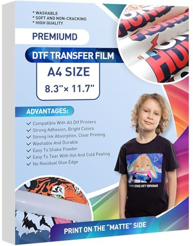 DTF Transferfolie Papier, 20 Blatt A4(8.3 x 11.7) T-Shirt Transferpapier, PET Premium Doppelseitig Matt Klar Transferfolie, Transferpapier Dunkle Textilien DTF Drucker Transferfolie für Inkject