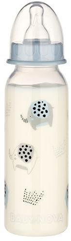 babynova 240 ml Standard Babyflasche mit Anti-Kolik Sauger aus Silikon für Neugeborene – Babyflaschen ab 0 Monate – BPA-frei - Elefanten