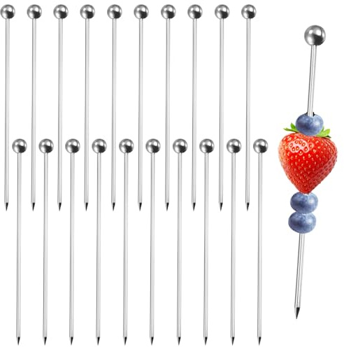 20 Stück Cocktailspieße Edelstahl, 11cm Spieße Fingerfood Metall, Metallspieße Cocktail, Wiederverwendbare Edelstahl Cocktail Picks für Obst Und Käse, Appetithappen, Mini-Sandwiches, Dessert