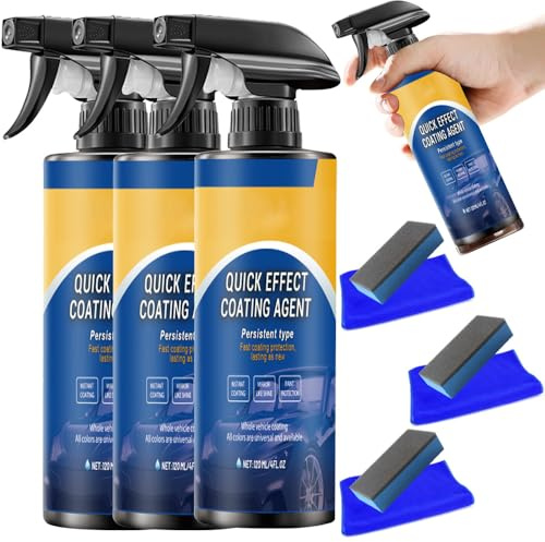 Spray Céramique Voiture, Spray Plastiques Intérieurs Finition, Polish Voiture Protection Anti-Rayures, Protection de Revêtement Voiture Coating Spray avec Chiffon Microfibre (3 PCS)