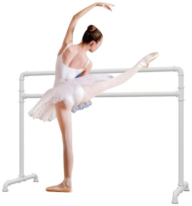 Labasuan Barra de Ballet Industrial de Tubo de Acero, Barras de Ballet Portátiles Independientes de Doble Capa para Estiramiento de Ballet, Simple de Metal Blanco(100cm/3.2ft)