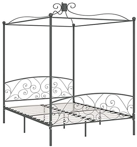 Versear Letto Baldacchino, Letto in Ferro Battuto, Struttura Letto, Letto a Baldacchino Matrimoniale in Metallo Grigio 160x200 cm