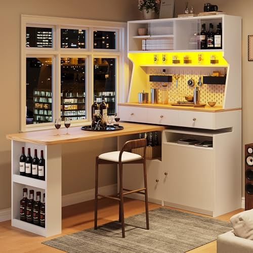 Oxtao Armadietto da cucina, a buffet alto, multiuso a buffet, per snack, tavolo, scrivania, con due ante e tre cassetti, 137 x 45 x 178 cm