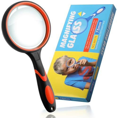 1 lot de 10 loupes pour personnes âgées et enfants, loupe à main antidérapante, loupe de lecture de 75 mm pour travail serré et observation de loisirs, orange