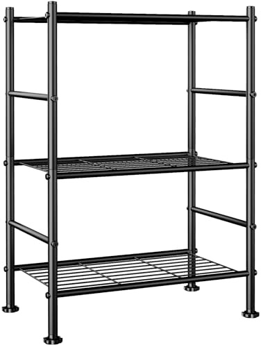 Abiglifty Shelving Unit 3-Tier Metal Shelves 76.2x45.7x30.5cm for Garage | Storage Unit 100lbs/shelf, rust-proof metal, quick no-tool assembly. For closet, bathroom, laundry, office, patio.