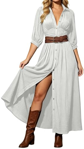 Vestido Casual de Cuello francés para un Elegante Vestido de Gasa Fluido de Manga Larga, Corte Holgado y Cintura Cruzada.