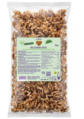 nut&me Nueces peladas enteras 1 kg | Keto | Fuente de hierro | Alto en fibra | Sin aditivos | Sin gluten | Snack saludable