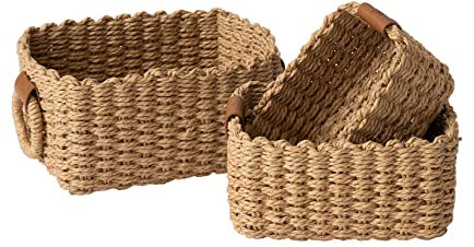 La Jolíe Muse Korb Aufbewahrung,Korb Geflochten Klein,3er Set Baskets,Organizer Körbchen in Shelf, Kinderzimmer, Schlafzimmer, Gelb