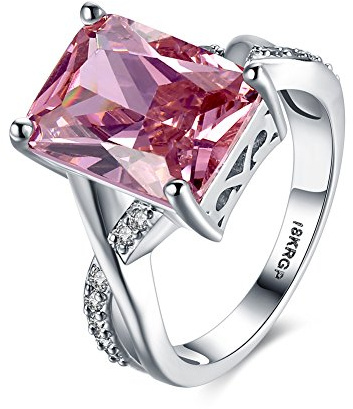 SUKKCCNO 18k White Gold Plated Crystal Rings Sterling Silver Pink 6 Carats Cushion Cut Super Light Pink CZ Cocktail Ring Engagement Wedding Ring (6)
