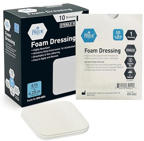 MED PRIDE Foam Dressings for Wounds 4x4in Sterile Non-Adhesive Pads Highly Absorbent Waterproof Medical Foam Padding (10 Count (Pack of 1))
