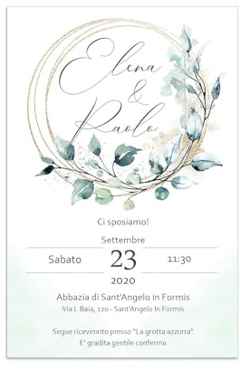 CESANA LIKE PHOTO Partecipazioni matrimonio personalizzate - inviti nozze greenery foglie verdi 10 pezzi