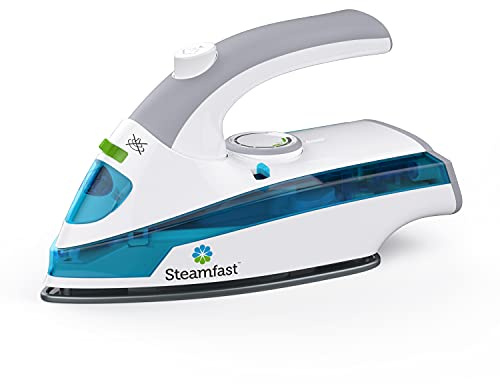 Steamfast SF-710 Mini Steam Iron, Non-Stick Sole Plate, Foldable Handle, 45 Second Heat Up Time, Cord Storage, Portable, 6-Foot Power Cord, Chemical-Free Steam Power, White