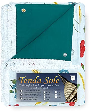 Tende per Esterno - Tende da Sole per Esterno CON ANELLI | Tenda da Giardino, Veranda, Gazebo, Portico | Ganci per Applicazione | Resistente e Lavabile, Cotone 100% Durevole, Stampa Papaveri - 150x250