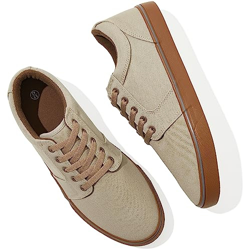 BENPAO Mens White Casual Shoes All Black Fashion Sneakers for Men Low Top Lace Up Canvas Shoes(Mocha Brown,us11)