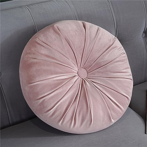 Cuscino rotondo per divano da 35 cm in velluto, cuscini decorativi morbidi pieghettati per meditazione, cuscino da pavimento decorativo per casa, soggiorno, divano, letto, auto, sedia (Rosa)
